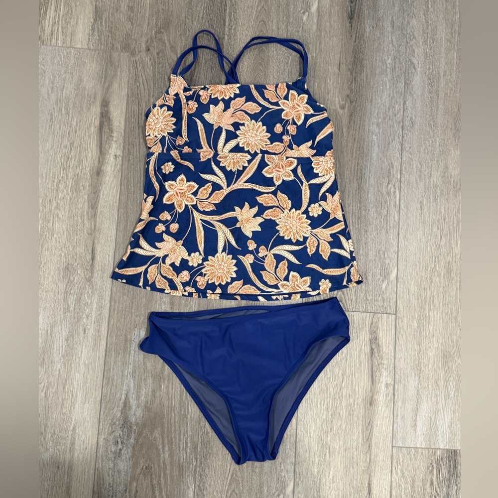 Cupshe Floral Women’s Swim Set - Blue and Orange